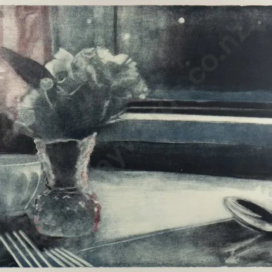 Maryann Darmody 2004 - framed burnished aquatint etching 6/10 "table setting" H-370 W-540