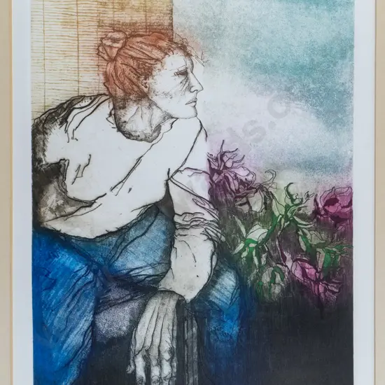 Karen Mason 1981 - framed ltd edition print 14/30 "Rose Beside Lasiandra Border" H-340 W-230