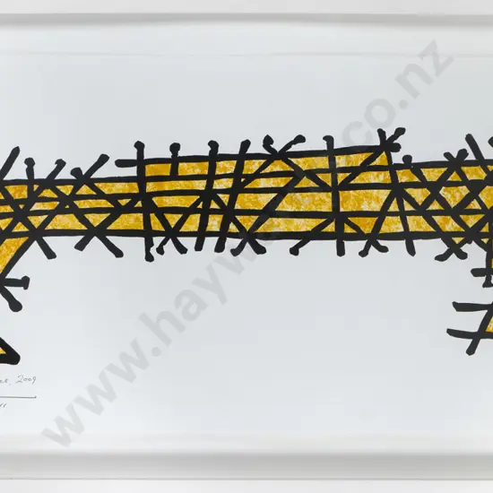 Rob Piggott '2009 - framed linocut A/ from edition of 32 "Span Gold from Bridge Series" H-400 W-980