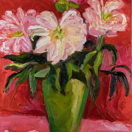 Liz Abbott 2003 -boxed oil on canvas "Paeonies" H-440 W-540