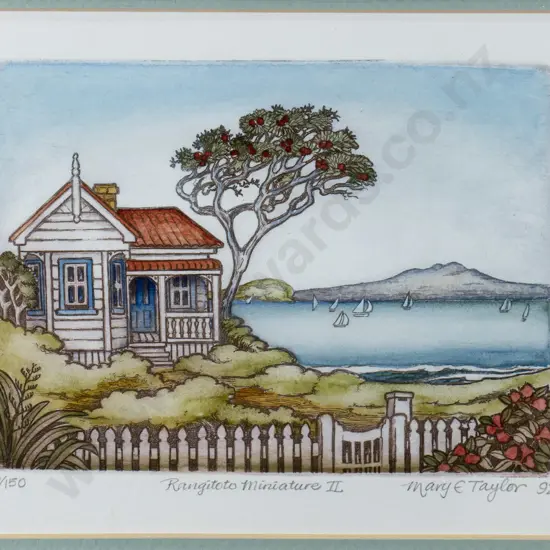 Mary E Taylor '92 - framed ltd edition print 7/150 "Rangitoto Miniature II" H-125 W-170