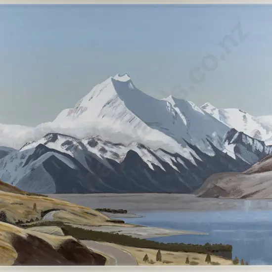 Alice Burns - framed oil - lake & mountain scene H-440 W-590