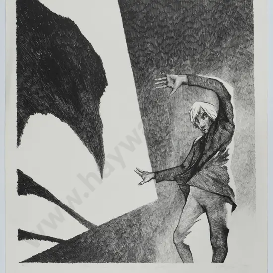 Jason Greig 1987 - unframed lithograph 3/25 "Open here I flung the shutter" H-450 W-400