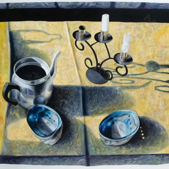 Rod Eales - framed watercolour - still life H-550 W-660