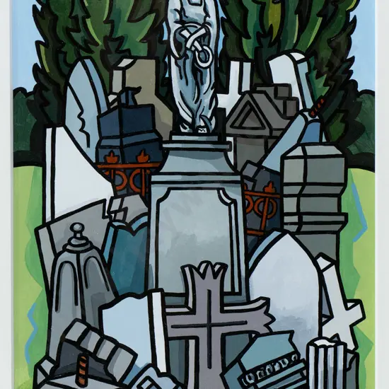 Nic Dempster 2012 -framed oil on board "Southern Cemetery with Angel" H-260 W-155