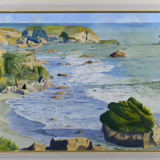 GF Chippendale - framed watercolour "Woodpecker Bay, West Coast" H-455 W-640