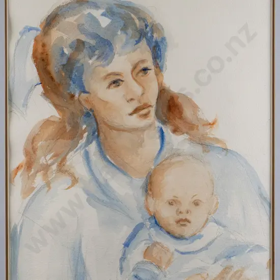 Margret Bell - framed watercolour "Elsa & Baby" H-360 W-310