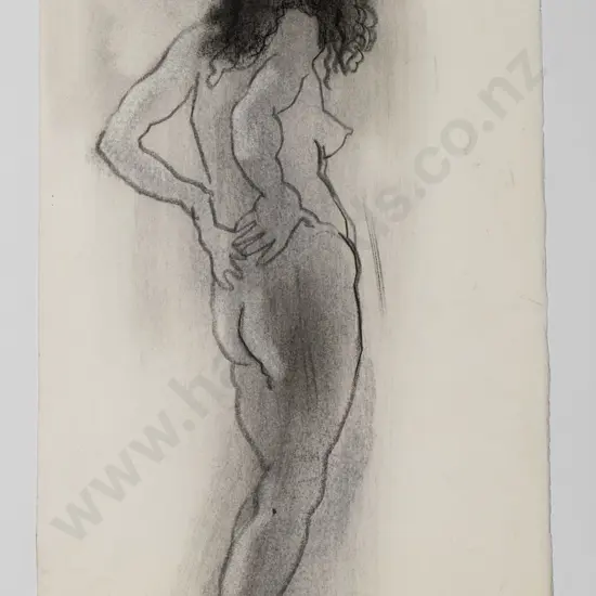 Lindsay Crooks '97- mounted mixed media on card - nude (slight foxing) H-310 W-180