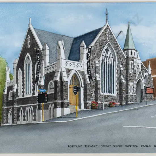 D Ross Hunter '98 - mounted watercolour "Fortune Theatre" H-230 W-360