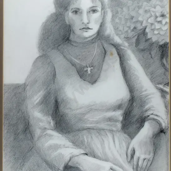 Margaret Bell - framed pencil - portrait- slight foxing H-390 W-280