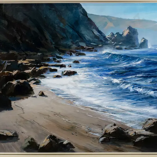Colin C Wynn '1983 - framed oil "Easterly windswells fighting bay Cook Straight" H-540 W-750
