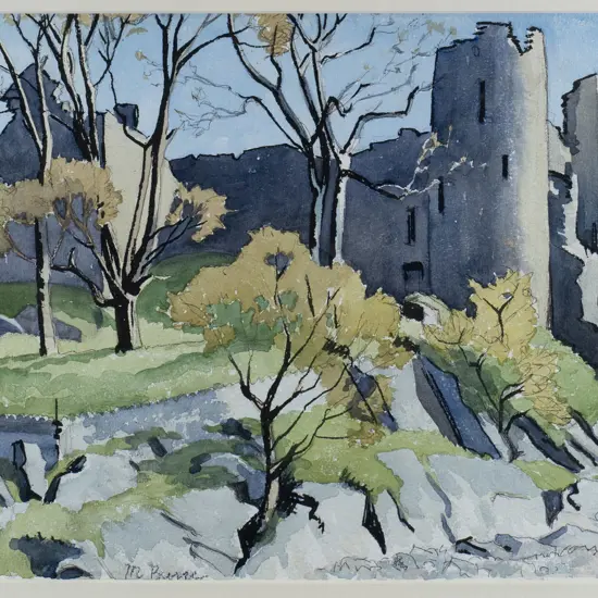 Maude Burge - framed watercolour - castle ruins