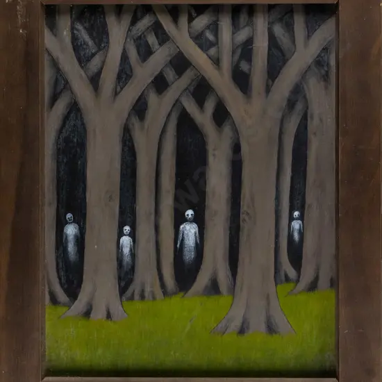 Bob (Robert) Scott - framed oil "figures in trees" H-350 W-270