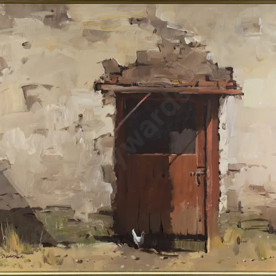 Peter Beadle 1985 - framed oil "Barn Door Near Arrowtown" H-390 W-500