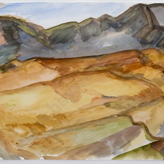 Anna Caselberg 1983 - framed watercolour - mountain scene H-380 W-550