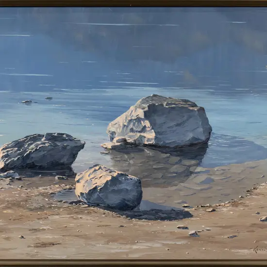 Kenneth Nelson 1983 - framed oil "Rock study No 2 Lake Wanaka" H-420 W-600