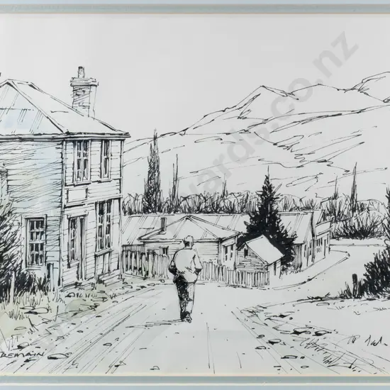 Garrick Tremain - framed ink and watercolour "St Bathans" H-220 W-335