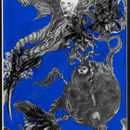 Mike Healey - framed pencil and gouache "Monsters of the Isle" H-195 W-140