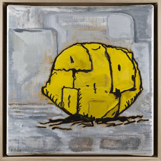 Martin Poppelwell '2018 - framed boxed oil on canvas "Lemon" H-350 W-350