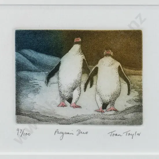 Joan Taylor -framed ltd edition print 97/100 "Penguin duo" H-60 W-75
