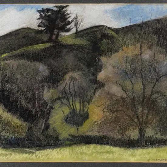 Els Noordhof 1980 - framed pastel "One Tree Hill" H-220 W-270
