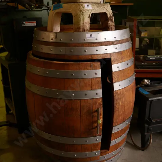 oak wine barrel with single door inset