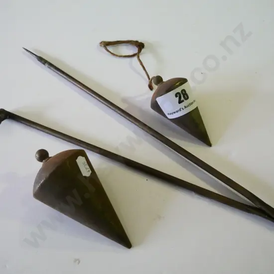 2 vintage plumb  bobs, protractor