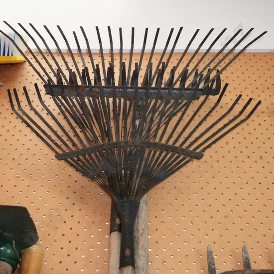 2 grass rakes, garden rake