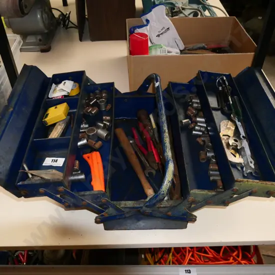 tool box and contents - sockets, hammers, screwdrivers etc