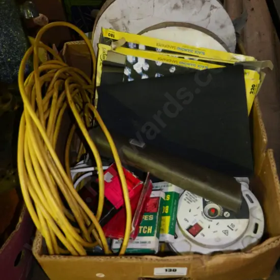 box; extension cords, staples, sandpaper