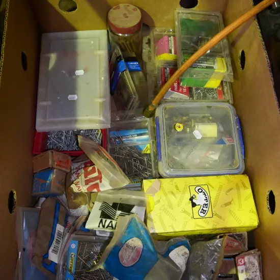 fasteners, screws, nails, tacks etc