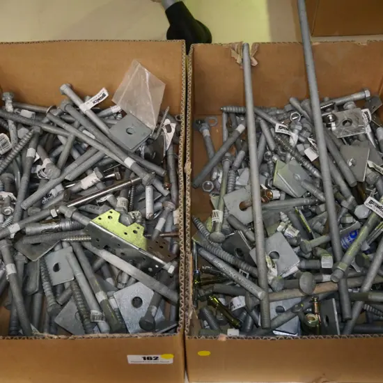 2 boxes of various galvanised bolts, screws, washers etc - yellow dots