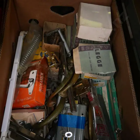 box; door handles, springs, locks, window fittings etc