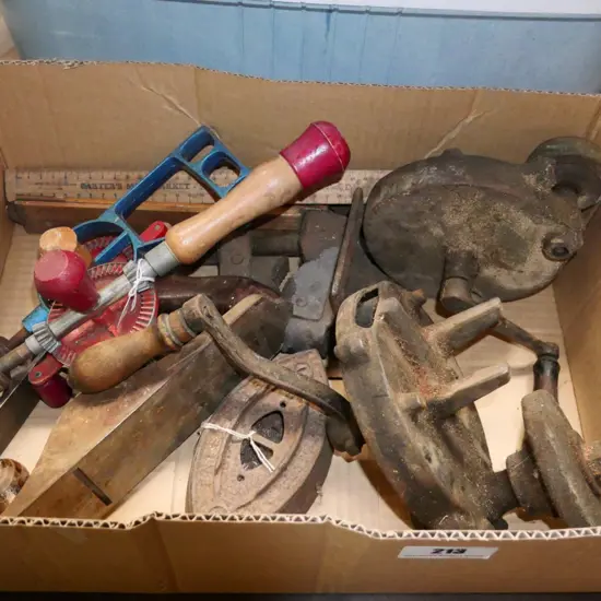 box; pipe clamp, egg beater drills, bench top sharpeners etc