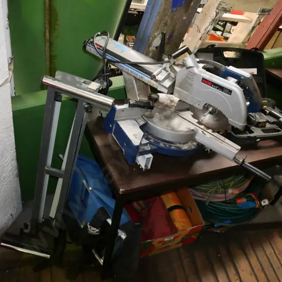 Ryobi 220mm sliding compound mitre saw with stand  - yellow dots