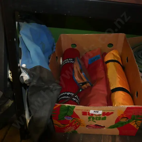 box; pup tent, lilo, camping mat, pack