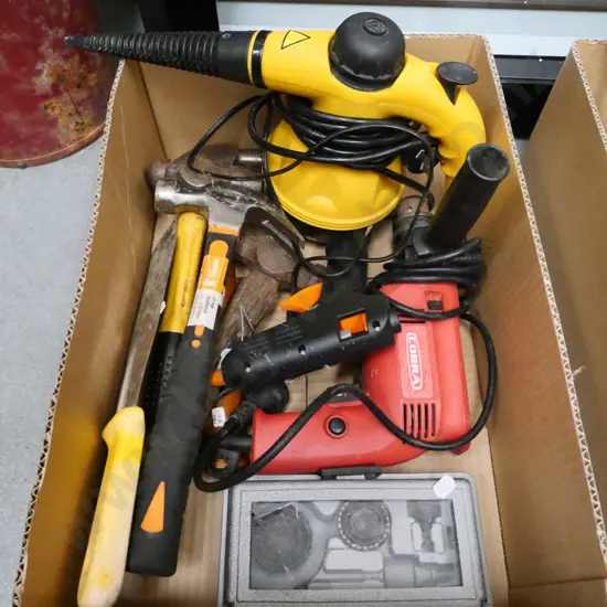 box; drill, steamer, glue gun etc