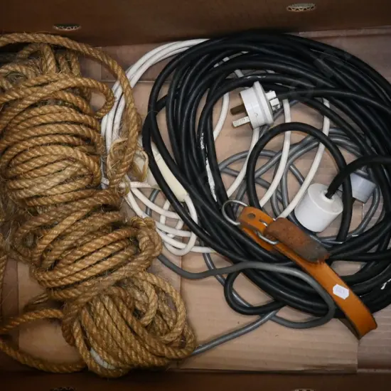 box; extension cords, rope