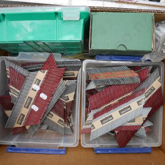 box; fasteners, screws, nail gun nails