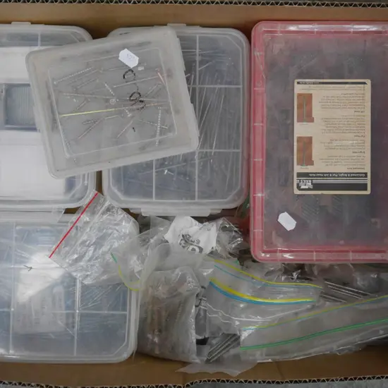 box; various screws, nails