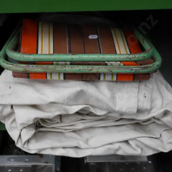 painter's drop cloth, 2 small retro foldaway chairs