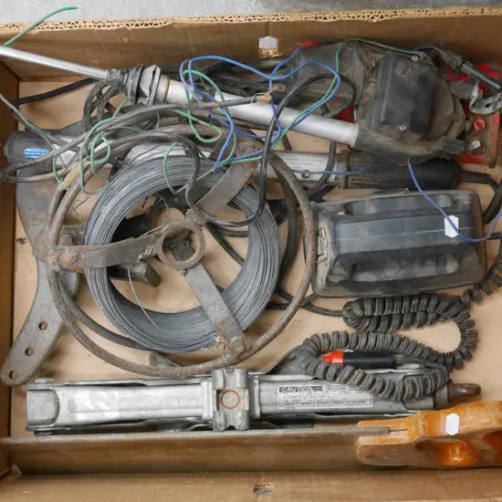 box; car aerial, coil of wire, jack etc