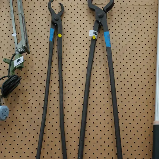 2 pairs of vintage blacksmith tongs - yellow dots