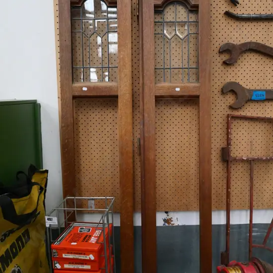 pair of oak cupboard doors with 2 leadlight panes Each H-1400 W-300
