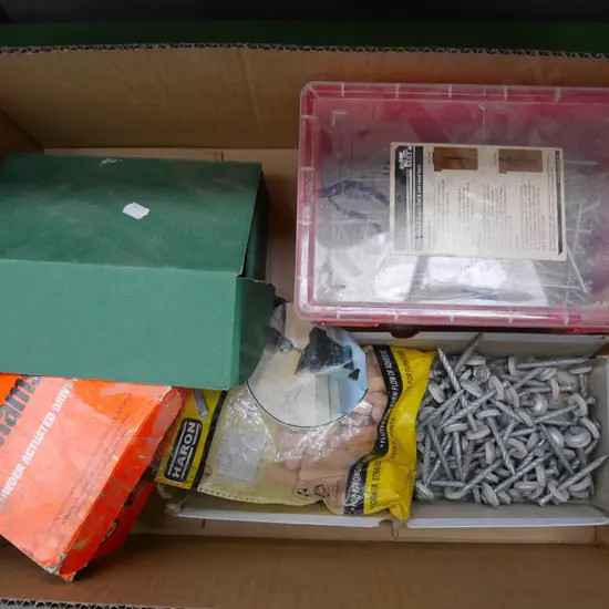 box; ramset fasteners, screws, nails etc