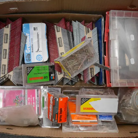 box; nails, screws, jamb-fixers etc