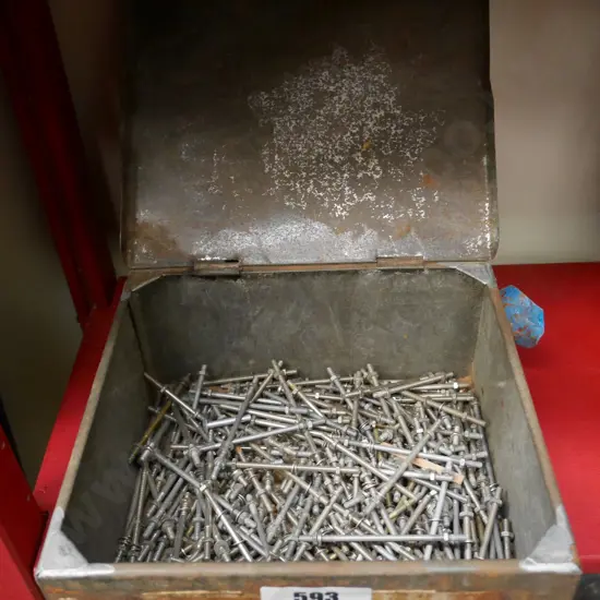 biscuit tin, various nuts and bolts