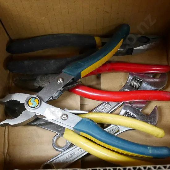 box; pliers, crescents