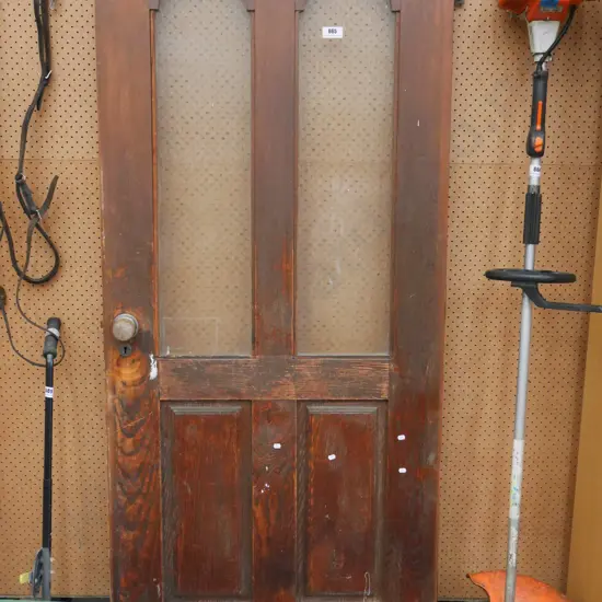 oregon door with 2 solid panels and 2 mottled glass panes H-1980 W-860