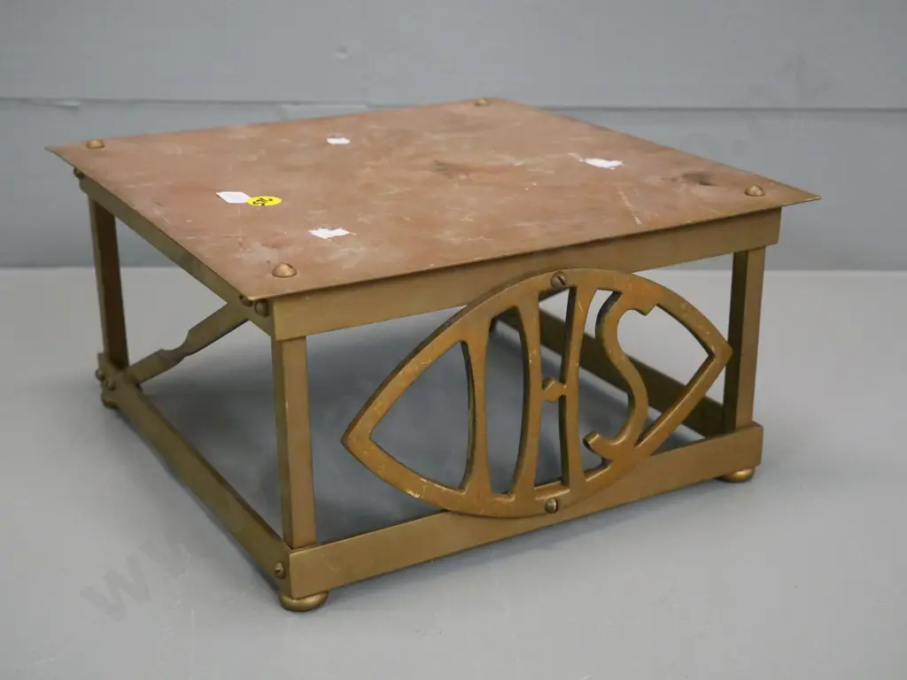 brass stand (part alter stand?) with 'IHS' design H-130 W-250 D-250 Image 1++